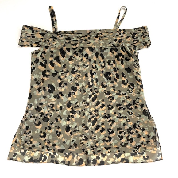 Cabi Chiffon Camo Print Cold Shoulder Top - Picture 1 of 10